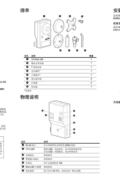 schneider施耐德NetBotz 相机盒 165 安装与快速入门